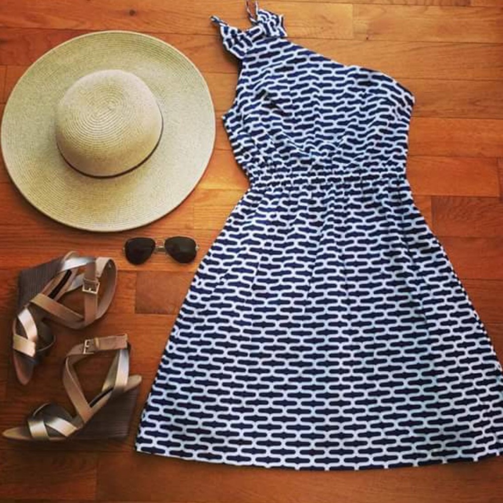 Navy and White one shoulder dress
